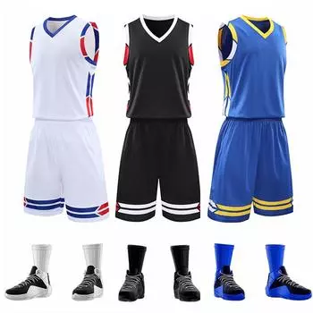 Баскетбольная форма: Дышащие принтованные костюмы для студентов, взрослых и детей - жилеты унисекс для соревнований и тренировок 4XL чёрный