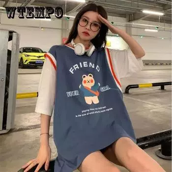 Баскетбольная форма с короткими рукавами и медведем, поддельная футболка с нейтральным ветром, свободный дизайн, нишевая футболка, трендовый топ S синий