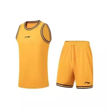 Баскетбольная футболка Li Ning Sports с логотипом и принтом быстросохнущего дышащего баскетбольного комплекта для мужчин, спортивная одежда, новинка-Lakers-желтый AATT023-3 M