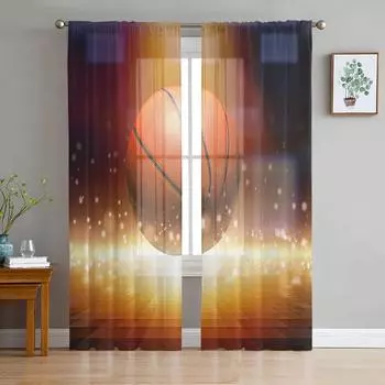 Баскетбольная игра Спорт Тюль Шторы для гостиной Спальня Кухня Украшения Шифон Прозрачная вуаль Оконные шторы Индивидуальная драпировка W135 x H115cm x1&Rod Pocket