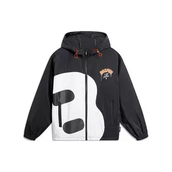 Баскетбольная куртка Li Ning Bad Five Letter B Color Block Splicing, устойчивая к ультрафиолетовому излучению, с капюшоном, свободная спортивная ветровка, мужская верхняя одежда, черная AFDU417-3 L
