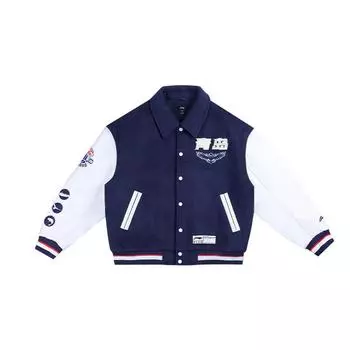 Баскетбольная куртка Li Ning CBA Series Professional, однобортная, повседневная, с американским логотипом в стиле ретро, с утолщенными лацканами и цветными блоками, с принтом AJMU235-1 L