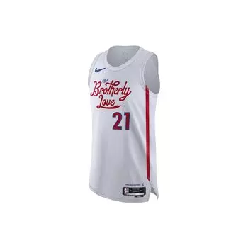 Баскетбольная майка Nike НБА с буквенным принтом City Basketball, Player Edition, Philadelphia 76ers, Joel Embiid No. 21 Мужской Топ Белый DQ0207-101