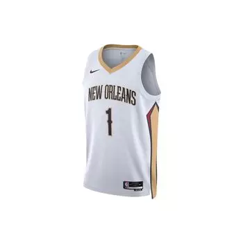 Баскетбольная майка Nike NBA с логотипом NBA и V-образным вырезом Pelicans Zion Williamson No. 1 топ унисекс Fan Edition, ограниченная серия 22–23 сезона, белые DN2086-100 L