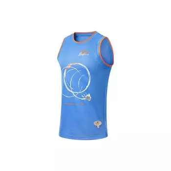 Баскетбольная майка свободного кроя с графическим принтом Li Ning Badfive Series Seven City Collaboration, мужская майка Gulf-Blue AAYT777-2 M