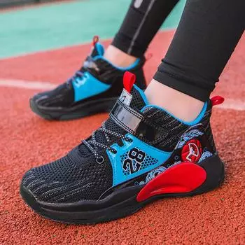 Баскетбольная обувь для мальчиков 2024 года, детские сетчатые дышащие кроссовки, летние высокие кроссовки большого размера для детей среднего и старшего возраста 34
