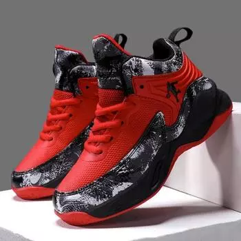 Баскетбольная обувь для мальчиков, детские кроссовки, нескользящая детская спортивная обувь на толстой подошве, детская спортивная обувь с баскетбольной корзиной для мальчиков 31 красный