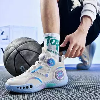 Баскетбольная обувь мужская для детей среднего и старшего возраста, вращающиеся кнопки, сетчатая дышащая спортивная обувь для студентов, кроссовки для баскетбола 34 зелёный
