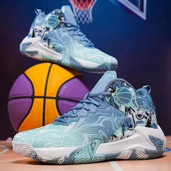 Баскетбольная обувь, настоящие спортивные кроссовки для бега, мужская молодежная нескользящая амортизирующая тренировочная обувь с воздушной подушкой 39 синий