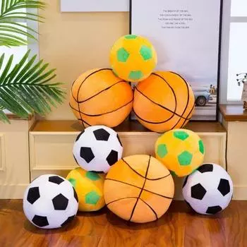 Баскетбольная плюшевая игрушка Футбольный плюшевый 3D мягкий спортивный мяч Футбольная кукла Подушка для дома и офиса Украшение спальни Дети Взрослые Рождественский подарок на день рождения жёлтый