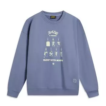 Баскетбольная серия Li Ning Anti-Five Series Letter с круглым вырезом, удобная дышащая универсальная свободная толстовка для мужчин, толстовка Breeze-Blue AWDUF79-3 M