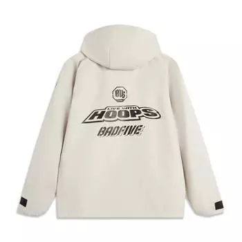 Баскетбольная серия Li Ning Bad Five Letter с капюшоном, удобная, дышащая, свободная, спортивная ветровка, мужская верхняя одежда, рок-белый, серый AFDUA75-2 S