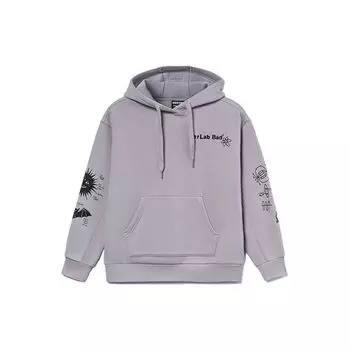 Баскетбольная серия Li Ning Badfive с забавным узором и буквенным принтом, флисовый свитер с капюшоном, женские толстовки с капюшоном Oyster-Purple Gray AWDR788-2 L