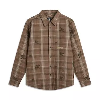 Баскетбольная серия Li Ning Fan Wu Series с принтом в клетку, однорядная короткая хлопковая куртка с пуговицами, мужские куртки коричневого цвета AJMU127-3 L