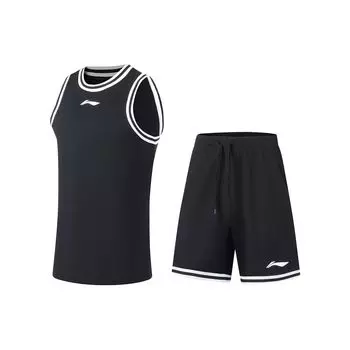Баскетбольная спортивная серия Li Ning, логотип с принтом, впитывающий пот, удобный, раздельный баскетбольный комплект, мужская спортивная одежда, черный, белый цвет AATT001-6 M