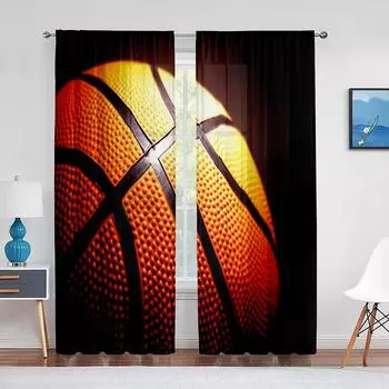 Баскетбольная спортивная тема, прозрачная вуаль, занавеска для мальчиков-подростков, мужская спальня, украшение для гостиной, современный шифоновый тюль, оконная занавеска 1 PCS W100XH250cm&Rod Pocket