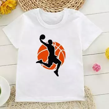 Баскетбольные футболки с цифрами на день рождения для мальчиков 1–10 лет. Детские баскетбольные игроки «Стрельба в сетку». Футболки с принтом. Топ Детская повседневная одежда. 6T(130cm)