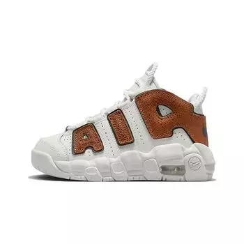 Баскетбольные кожаные детские кроссовки Nike Air More Uptempo PS White Phantom Black DZ5322-001 35