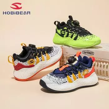 Баскетбольные кроссовки HobiBear Double Net для мальчиков на весну и осень, спортивная обувь с вращающимися кнопками, прочные и дышащие кроссовки для бега 33 синий