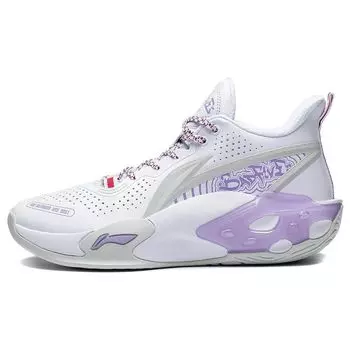 Баскетбольные кроссовки Li Ning Bad Five Storm V2 с амортизацией, износостойкие, нескользящие, среднего размера, мужские, баскетбольные кроссовки белого и фиолетового цвета ABFS009-4 44