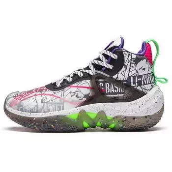 Баскетбольные кроссовки Li Ning Childrens Pioneer Iteam с антибактериальным амортизирующим эффектом, легкие, средней высоты, детские баскетбольные кроссовки черного и белого цвета YKBR052-9 33