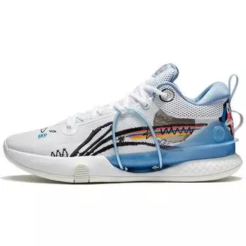 Баскетбольные кроссовки Li Ning Flash 8 Premium Christmas Shock Absorbing Non-Slip Wear-Stick с низким верхом для мужчин, белые, синие, ABAT119-4 41