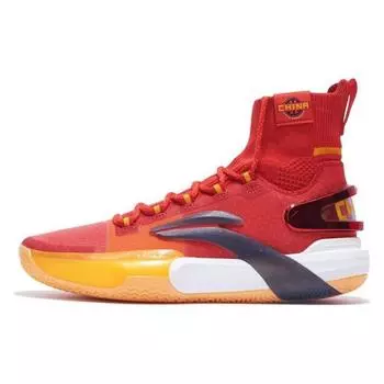 Баскетбольные кроссовки Li Ning Flash 9 Ultra Fabric Synthetic Leather Shock Absorbing Non-Slip Wear-Stick с высоким верхом, ярко-неоново-красные ABAT013-6 42