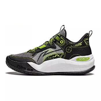 Баскетбольные кроссовки Li Ning Kids Territory V1 Light Foam из искусственной кожи со шнуровкой и низким верхом Детские баскетбольные кроссовки Серо-зеленые YKBU048-7 36