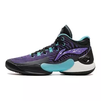Баскетбольные кроссовки Li Ning Kids Yu Shuai 18, удобные, нескользящие, прочные, средней высоты, детские баскетбольные кроссовки, цвет черный, фиолетовый YKBU062-3 35