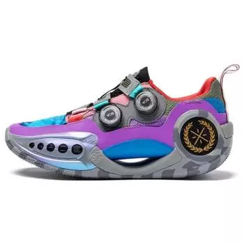 Баскетбольные кроссовки Li Ning Wow 9 легкие, прочные, нескользящие, низкие, мужские, серые, синие, фиолетовые, ABES003-2 41