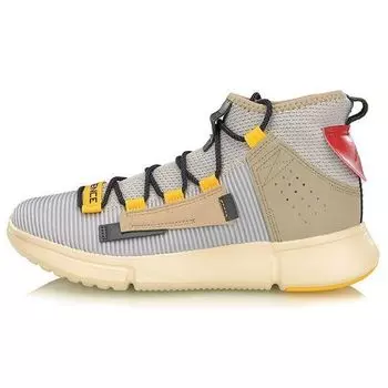 Баскетбольные кроссовки Li Ning Wudao 2 из искусственной кожи с высоким берцем в стиле ретро, мужские кроссовки серо-желтого цвета AGBP029-5 43
