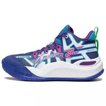 Баскетбольные кроссовки Li Ning Youth Dawn Halo Durable Non-Slip Color Block Letter Mid Top Детские баскетбольные кроссовки Blue YKBT030-1 31