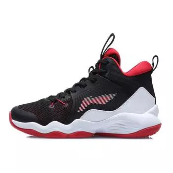 Баскетбольные кроссовки Li Ning Youth, нескользящие, амортизирующие, износостойкие, дышащие, средней высоты, детские баскетбольные кроссовки, черные, красные, YKBQ068-1 35