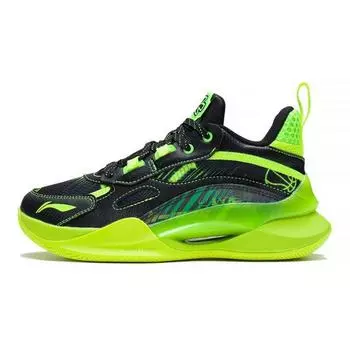 Баскетбольные кроссовки Li Ning Youth Team 2.5, удобные, амортизирующие, средней высоты, детские, черные, флуоресцентно-зеленые, YKBS050-7 35