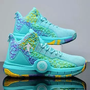 Баскетбольные кроссовки мужские женские средние высокие толстая подошва нескользящие износостойкие дышащие 31 чёрный