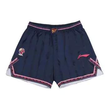 Баскетбольные шорты Li Ning CBA Series с логотипом и прямыми штанинами, сезон 23-24, классическая версия, мужские шорты Guangdong Team, темно-синие, AAPT861-1 S