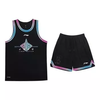 Баскетбольный комплект из свободного кроя и шорт Li-Ning, мужские комплекты черного цвета AATS009-1 L
