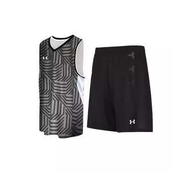 Баскетбольный комплект с логотипом Under Armour, майкой без рукавов с V-образным вырезом и шортами средней посадки, мужские комплекты, черный цвет 23500102-001+21500206-001 M