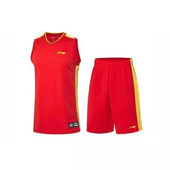Баскетбольный комплект с нашивкой Li Ning Color Block Design, мужская спортивная одежда, красный AATP067-1 S
