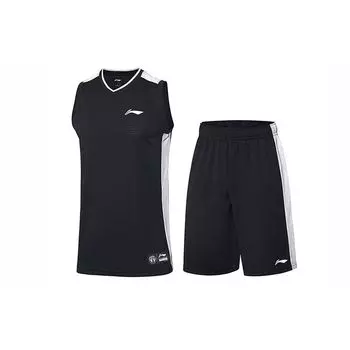 Баскетбольный комплект с нашивкой Li Ning Color Block Design, мужская спортивная одежда, черный цвет AATP067-2 XXL
