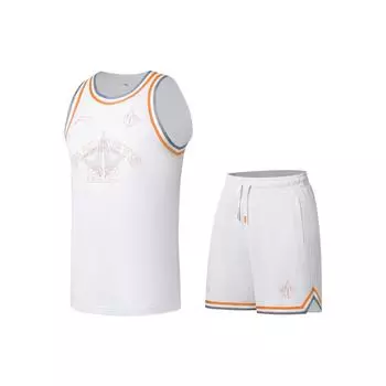Баскетбольный комплект с принтом букв Li Ning, жилет и шорты для соревнований, спортивная одежда для мужчин, белый цвет AATS081-2 L