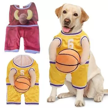 Баскетбольный костюм для собак с мячом, одежда для баскетболистов, наряд для домашних животных, наряд для собак на Хэллоуин, повседневная одежда для вечеринок M жёлтый