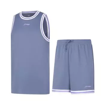 Баскетбольный костюм Li Ning Professional Basketball Series с логотипом и дышащим принтом, мужская спортивная одежда, пыльно-голубой AATU017-8 M