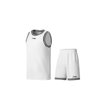 Баскетбольный костюм Li Ning Sports с цветным блоком и логотипом бренда, свободный повседневный баскетбольный костюм для мужчин, спортивная одежда белого цвета AATT037-3 M