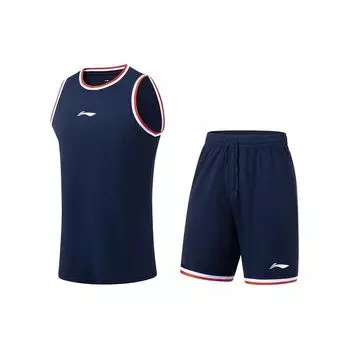 Баскетбольный костюм Li Ning Sports с логотипом и принтом быстросохнущий дышащий баскетбольный костюм для мужчин, спортивная одежда, цвет Guangdong-Blue AATT023-1 XL