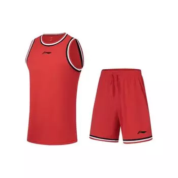 Баскетбольный костюм Li Ning Sports с логотипом и влагоотводящим принтом для соревнований, мужская спортивная одежда, красный AATT001-2 M