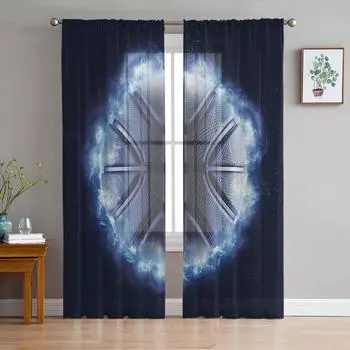 Баскетбольный мяч Flame Passion Спортивный тюль Шторы Вуаль Прозрачный тюль для спальни Гостиная Кухня Прозрачные оконные шторы W135 x H114cm