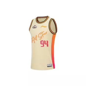 Баскетбольный жилет Li Ning CBA Series Professional с круглым вырезом и принтом букв и номеров, без рукавов, мужской жилет, молочно-чайно-желтый AAYT709-1 M