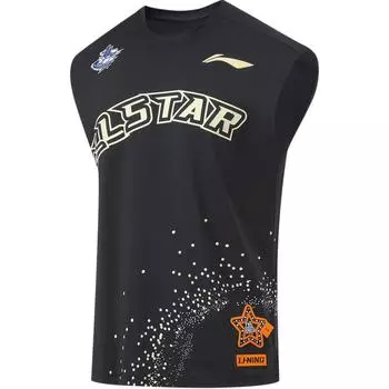 Баскетбольный жилет Li Ning CBA Series с круглым вырезом и принтом букв, удобный, дышащий, универсальный, повседневный, мужской жилет, черный AVSU723-1 2XL