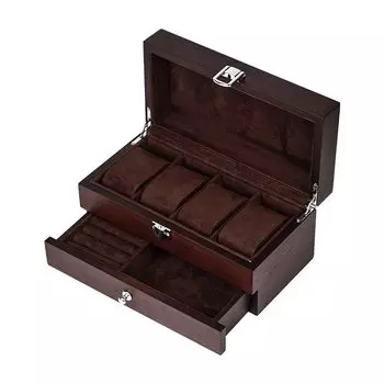 Baskiss Роскошный 2-слойный деревянный футляр для часов Шкатулка для хранения часов АксессуарыЧасыКолечки Футляр